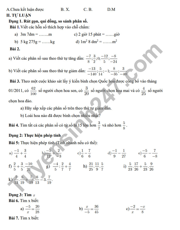 De cuong on tap giua ki 2 mon Toan lop 6 - THCS Nam Trung Yen 2024