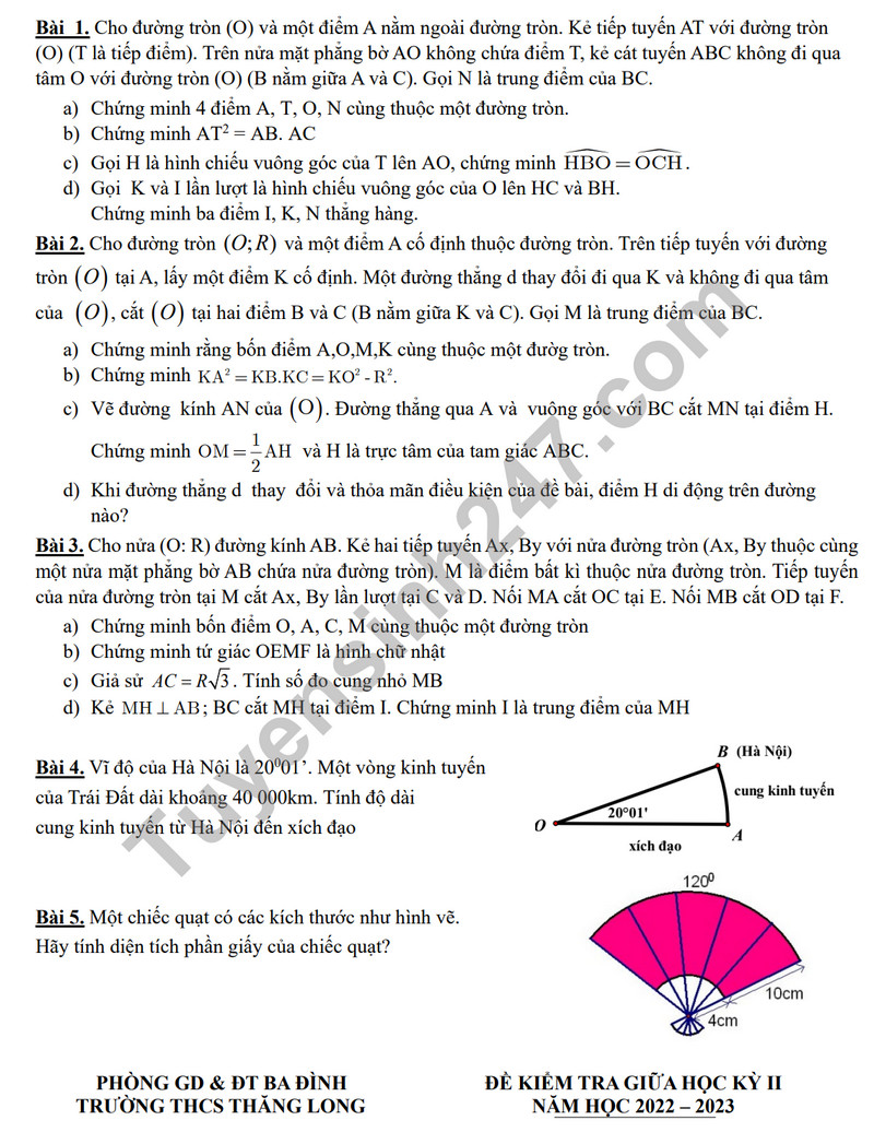 De cuong on tap giua ki 2 mon Toan lop 9 - THCS Thang Long 2024