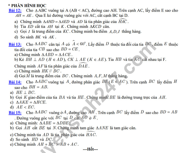 De cuong on tap giua ki 2 nam 2024 mon Toan lop 7 - THCS Thang Long
