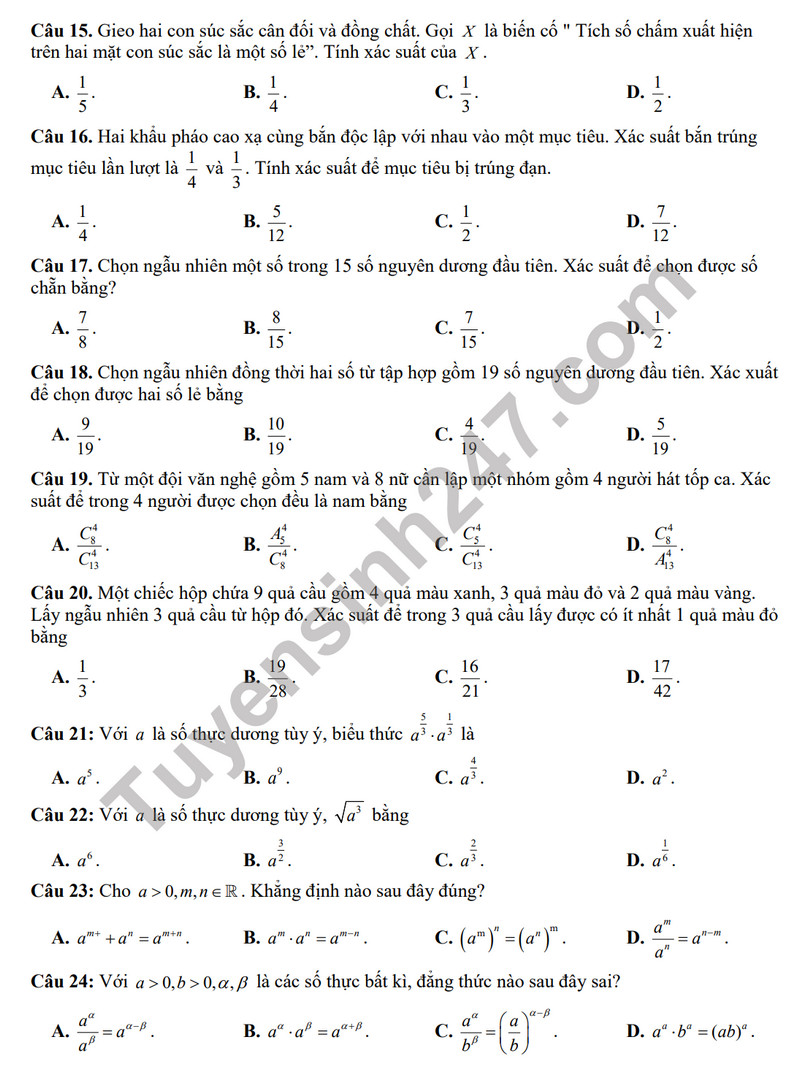 De thi giua ki 2 mon Toan lop 11 - THPT An Khanh 2024 (De on)