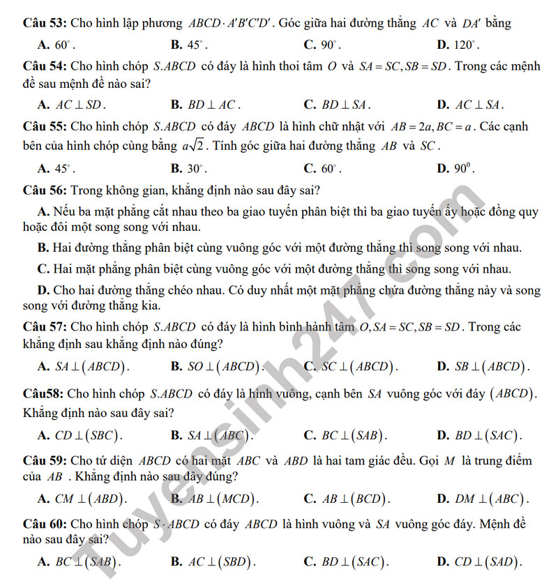 De thi giua ki 2 mon Toan lop 11 - THPT An Khanh 2024 (De on)