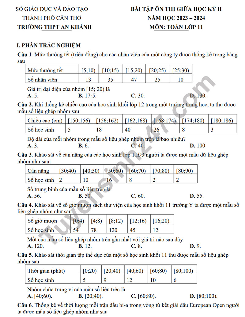 De thi giua ki 2 mon Toan lop 11 - THPT An Khanh 2024 (De on)