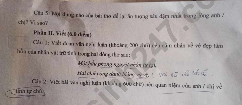 De thi giua ki 2 mon Van lop 10 - THPT B Nghia Hung nam 2024