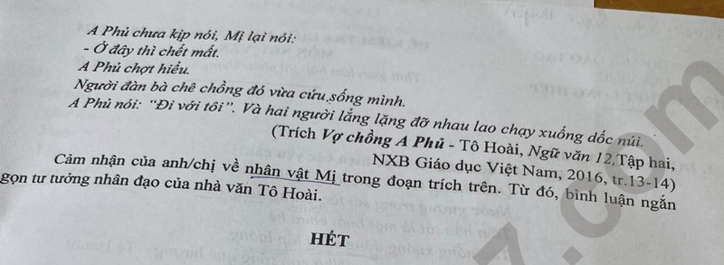 De thi giua ki 2 mon Van lop 12 nam 2024 - So  GD Tra Vinh