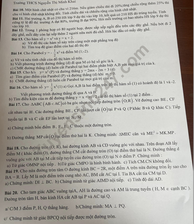 De cuong on tap giua ki 2 mon Toan lop 9 nam 2024 - THCS Nguyen Thi Minh Khai