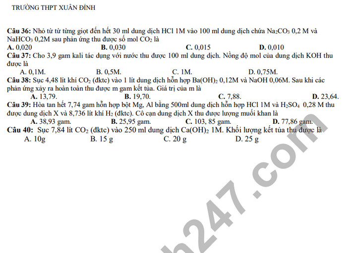 De cuong on tap giua ki 2 mon Hoa lop 12 nam 2024 - THPT Xuan Dinh