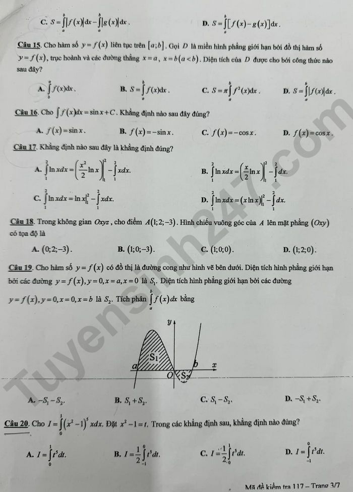 De thi giua ki 2 mon Toan lop 12 nam 2024 - THPT Chu Van An