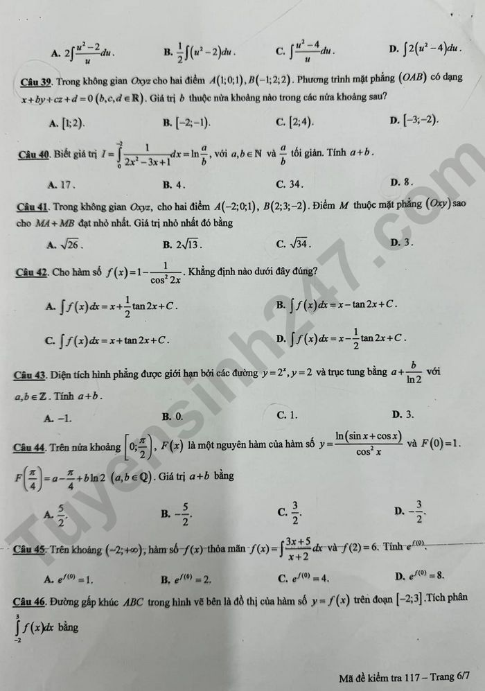 De thi giua ki 2 mon Toan lop 12 nam 2024 - THPT Chu Van An