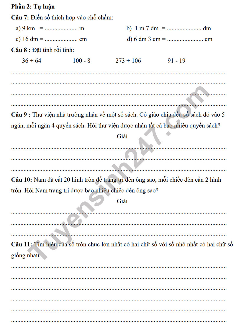 De thi giua ki 2 mon Toan lop 2 - TH Minh Tan 2023 (Co dap an)