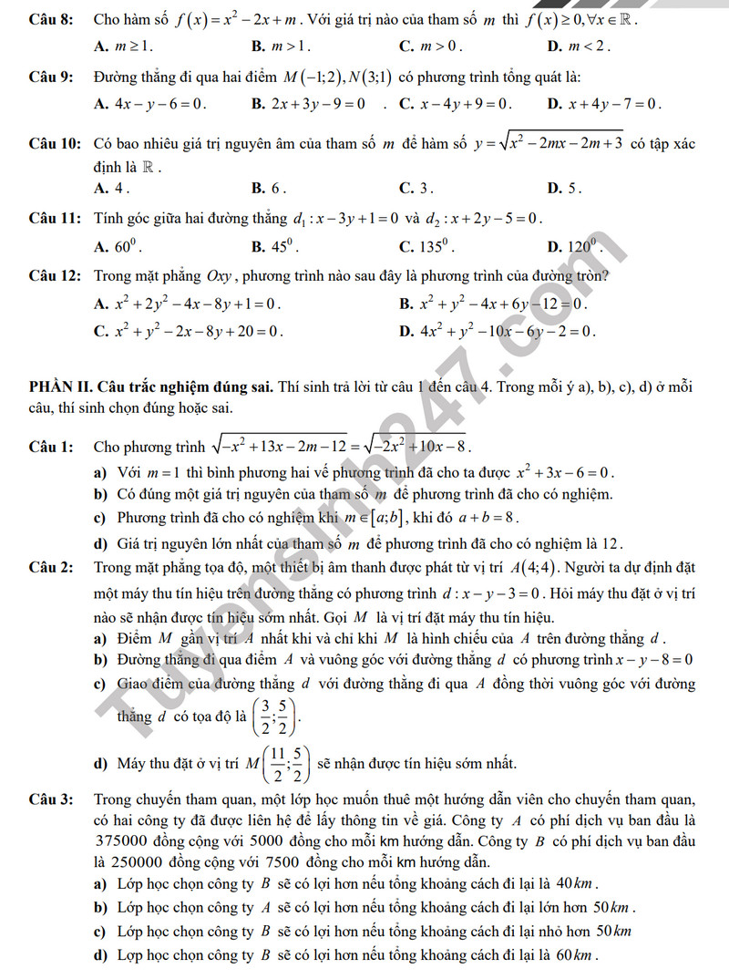 De kiem tra giua ki 2 mon Toan lop 10 nam 2024 - Sach Chan troi sang tao (Co dap an)
