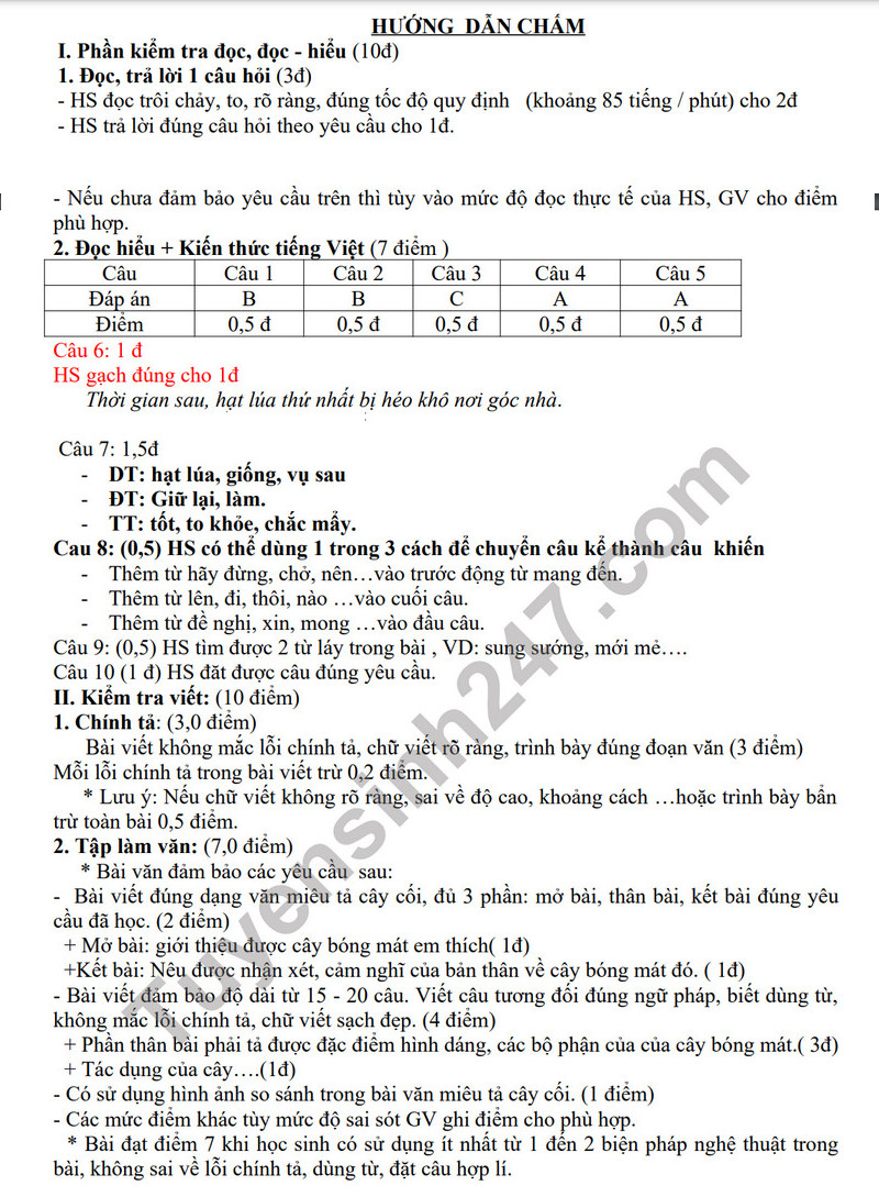 De thi giua ki 2 mon Tieng Viet lop 4 - TH My Loc 2023 (Co dap an)