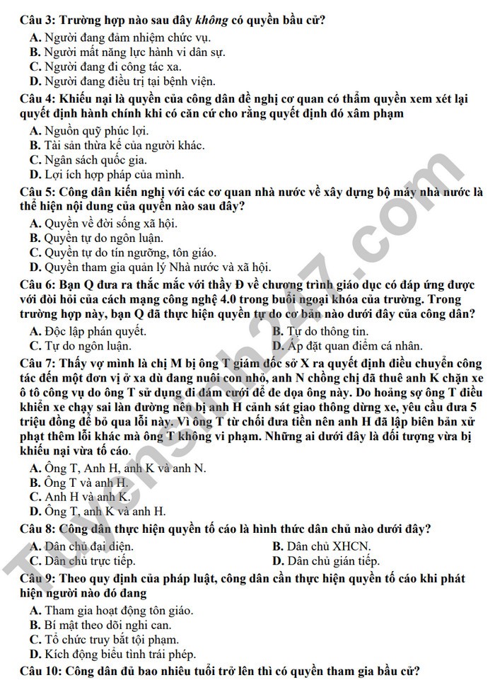 De cuong on tap giua ki 2 mon GDCD lop 12 nam 2024 - THPT Xuan Dinh