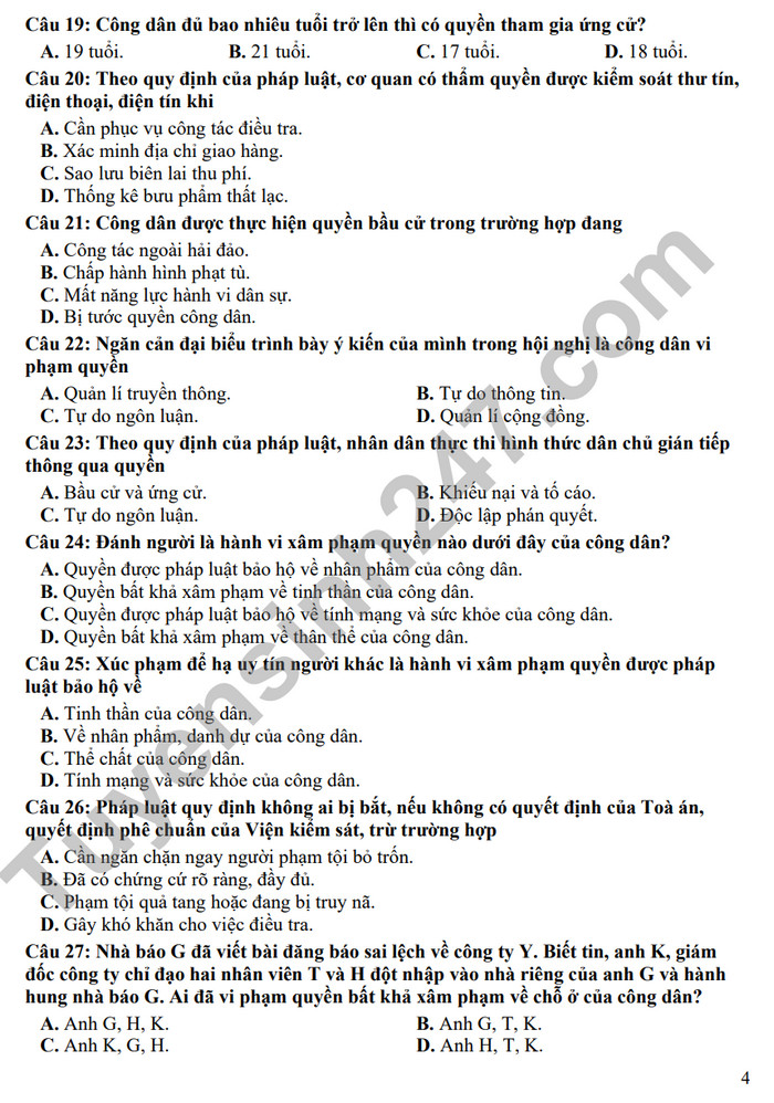 De cuong on tap giua ki 2 mon GDCD lop 12 nam 2024 - THPT Xuan Dinh