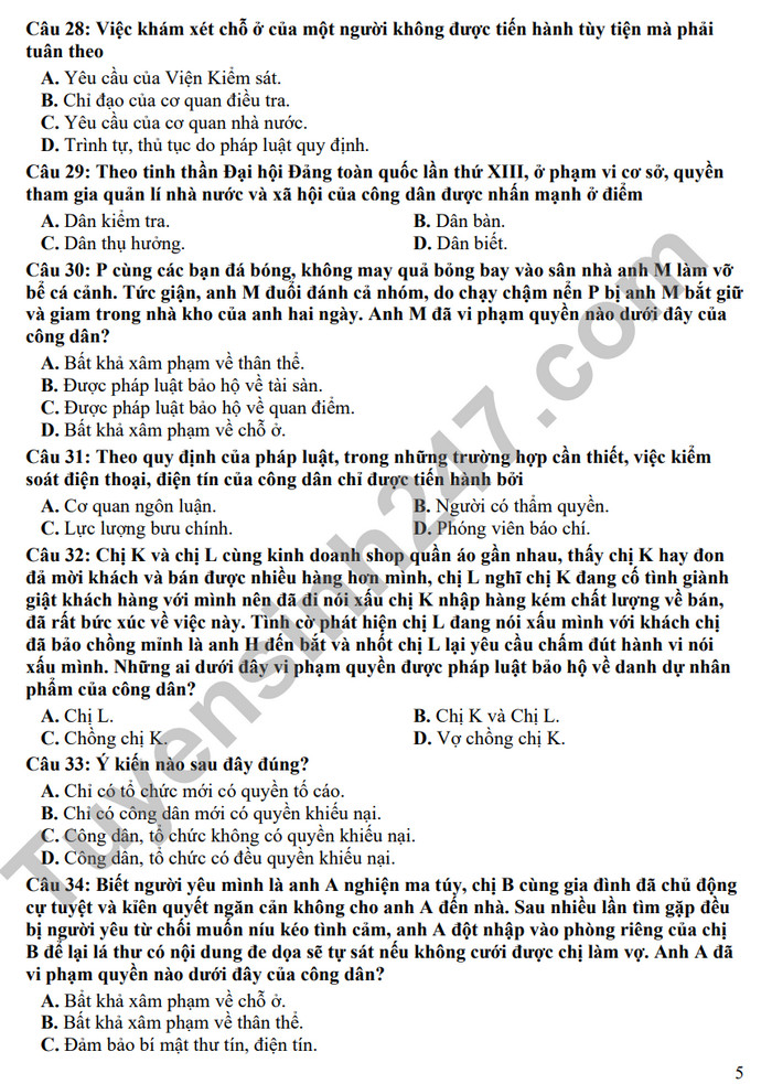 De cuong on tap giua ki 2 mon GDCD lop 12 nam 2024 - THPT Xuan Dinh