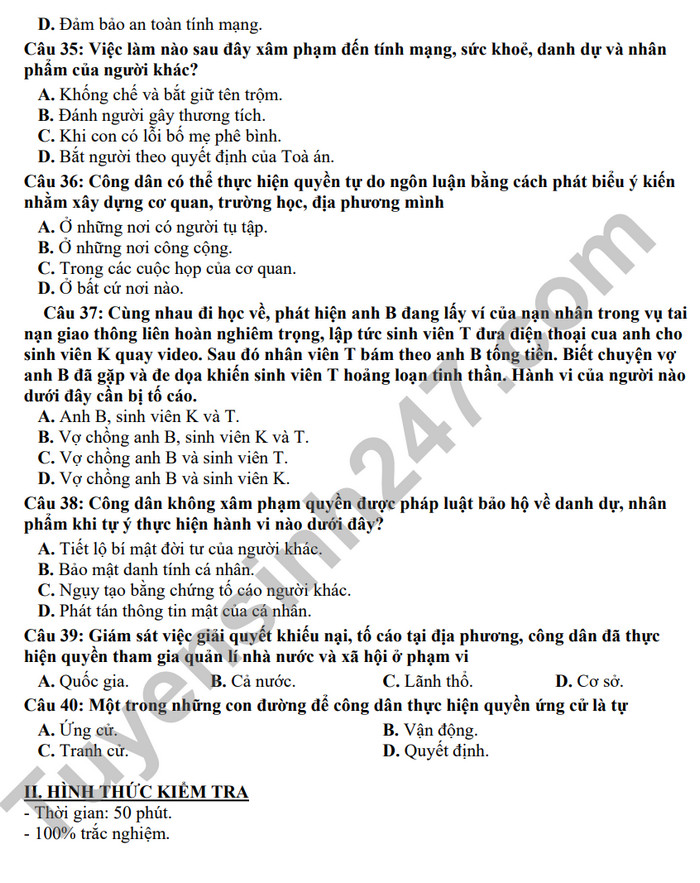 De cuong on tap giua ki 2 mon GDCD lop 12 nam 2024 - THPT Xuan Dinh