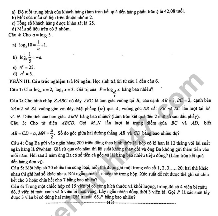 De thi giua ki 2 mon Toan lop 11 - THPT Chu Van An 2024