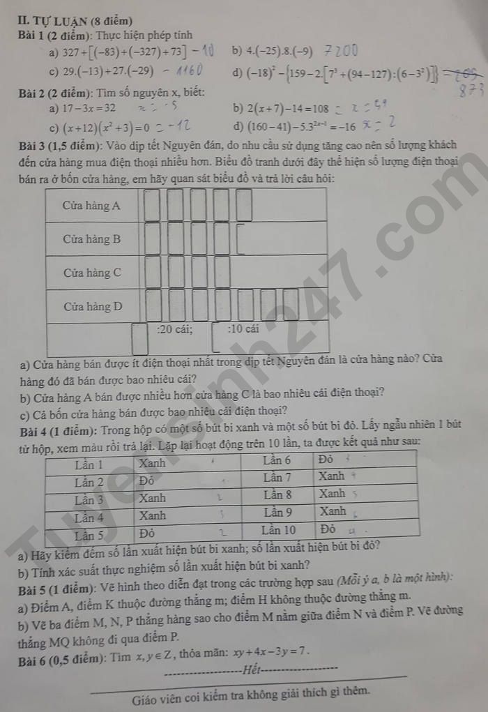 De thi giua ki 2 mon Toan lop 6 - THCS Xuan La 2024