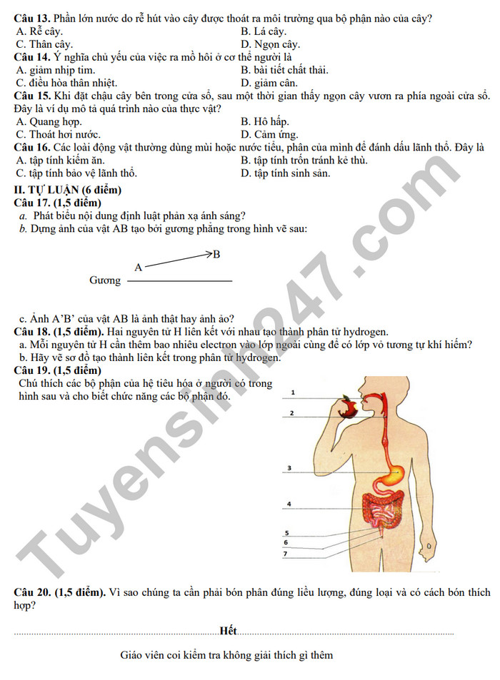 De thi giua ki 2 nam 2023 mon Khoa hoc tu nhien lop 7 - THCS Dong Tam (Co dap an)