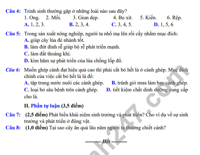 De thi giua ki 2 nam 2023 mon Khoa hoc tu nhien lop 7 - tinh Bac Ninh (Co dap an)