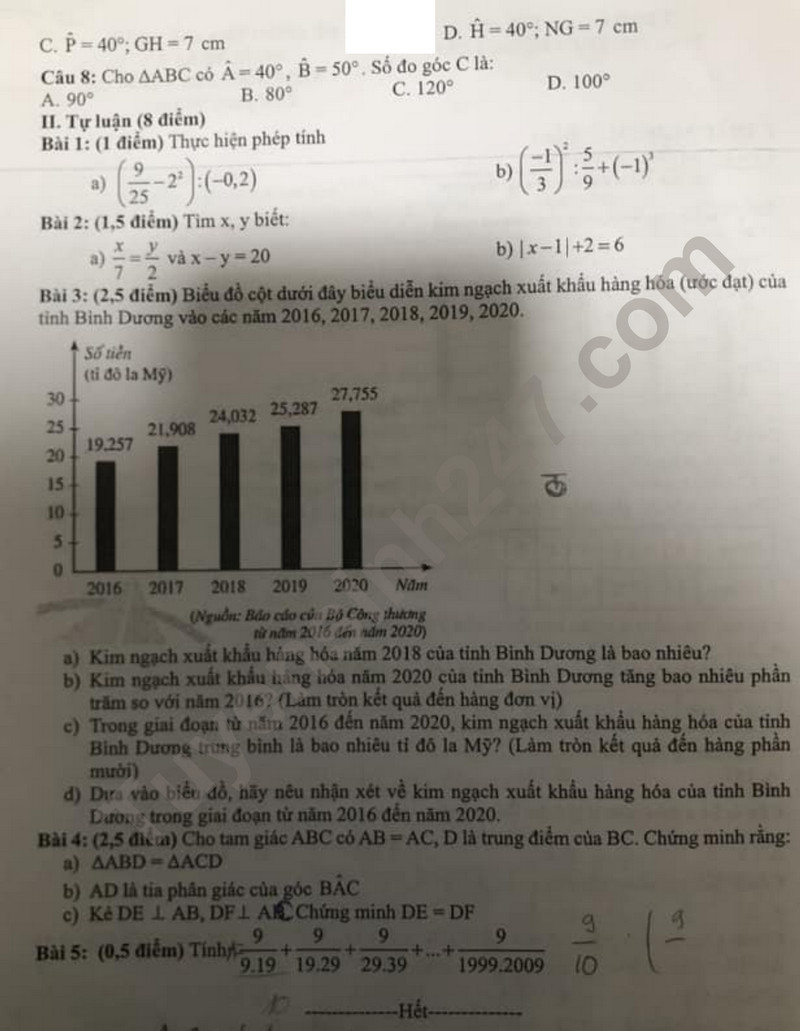 De thi giua ki 2 lop 7 mon Toan - THCS Dong Thai 2024