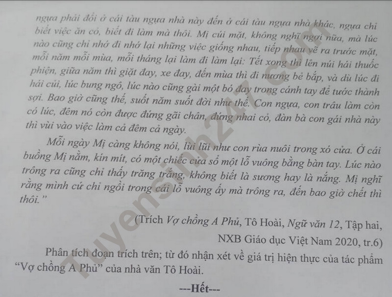 De thi giua ki 2 lop 12 mon Van nam 2024 - Trung tam GDTX Thanh nien xung phong
