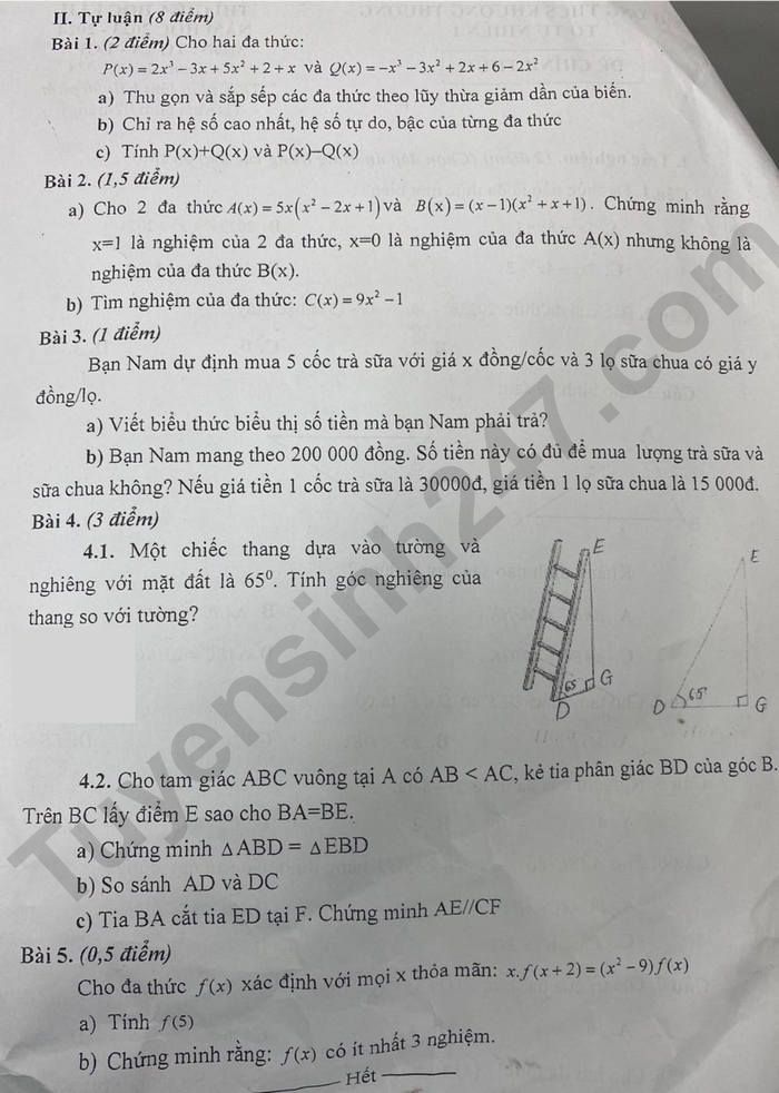 De thi giua ki 2 mon Toan lop 7 - THCS Khuong Thuong 2024
