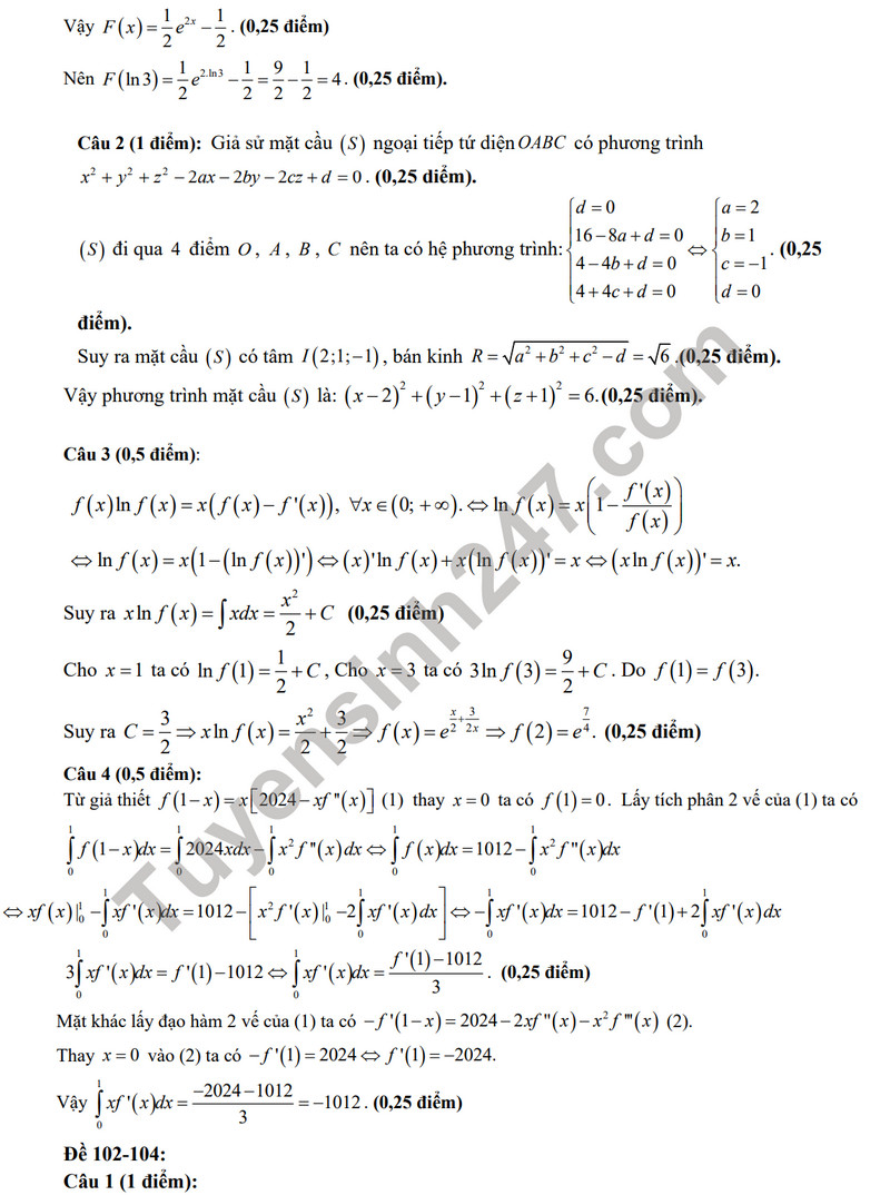 De giua ki 2 lop 12 mon Toan - THPT thi xa Quang Tri 2024 (Co dap an)