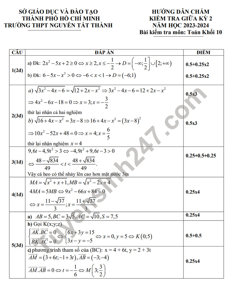 De giua ki 2 lop 10 mon Toan - THPT Nguyen Tat Thanh 2024 (Co dap an)