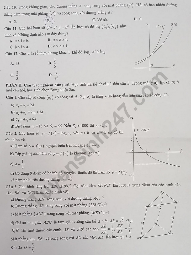 Huong dan giai de khao sat lop 11 mon Toan 2024 - So GD Ha Noi Ma de 113