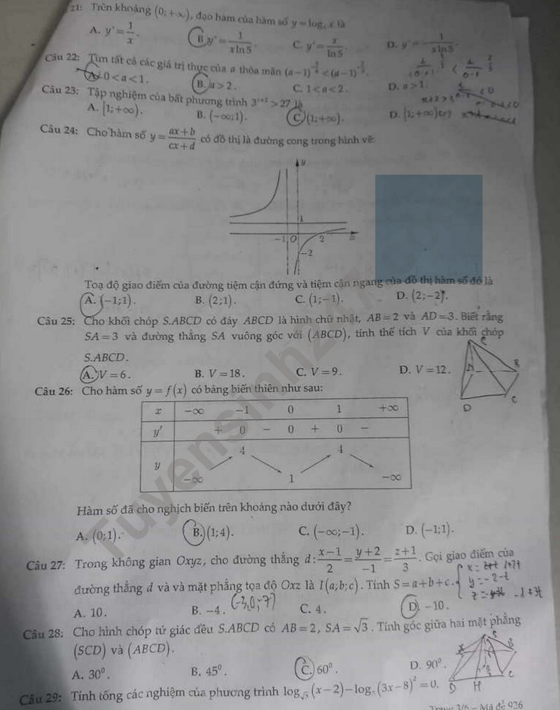 De giua ki 2 mon Toan lop 12 - THPT chuyen Le Hong Phong 2024