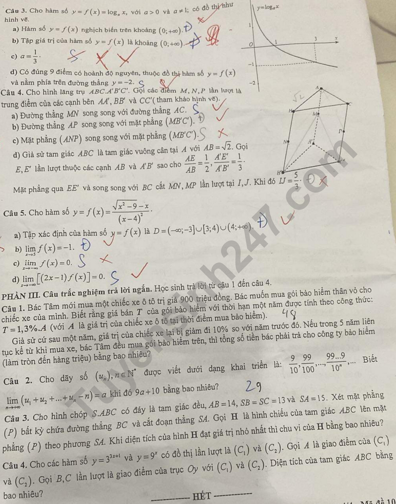Huong dan giai de khao sat lop 11 mon Toan 2024 - So GD Ha Noi Ma de 107