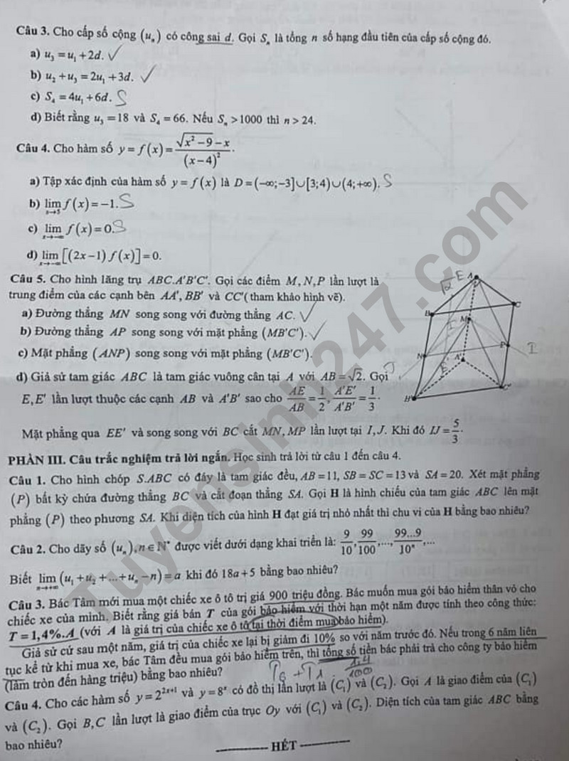 Huong dan giai de khao sat lop 11 mon Toan 2024 - So GD Ha Noi Ma de 108