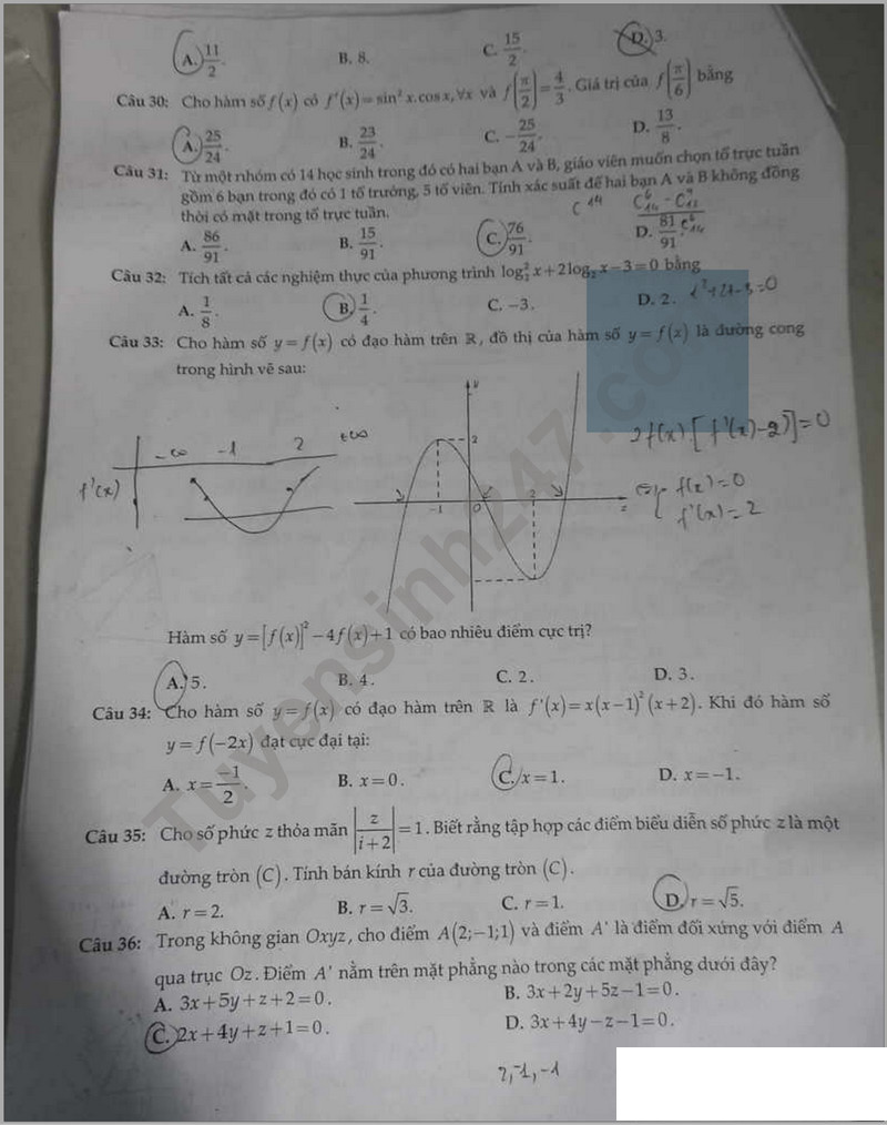 De giua ki 2 mon Toan lop 12 - THPT chuyen Le Hong Phong 2024