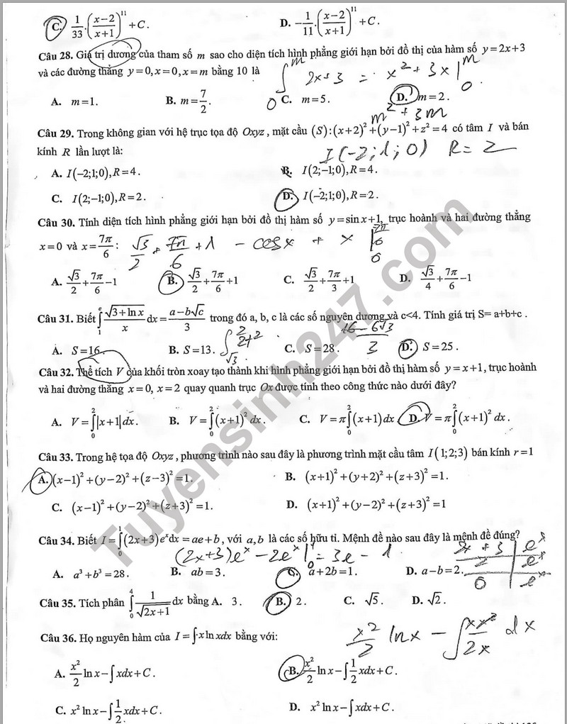 De giua ki 2 mon Toan lop 12 - THPT Phuc Loi 2024