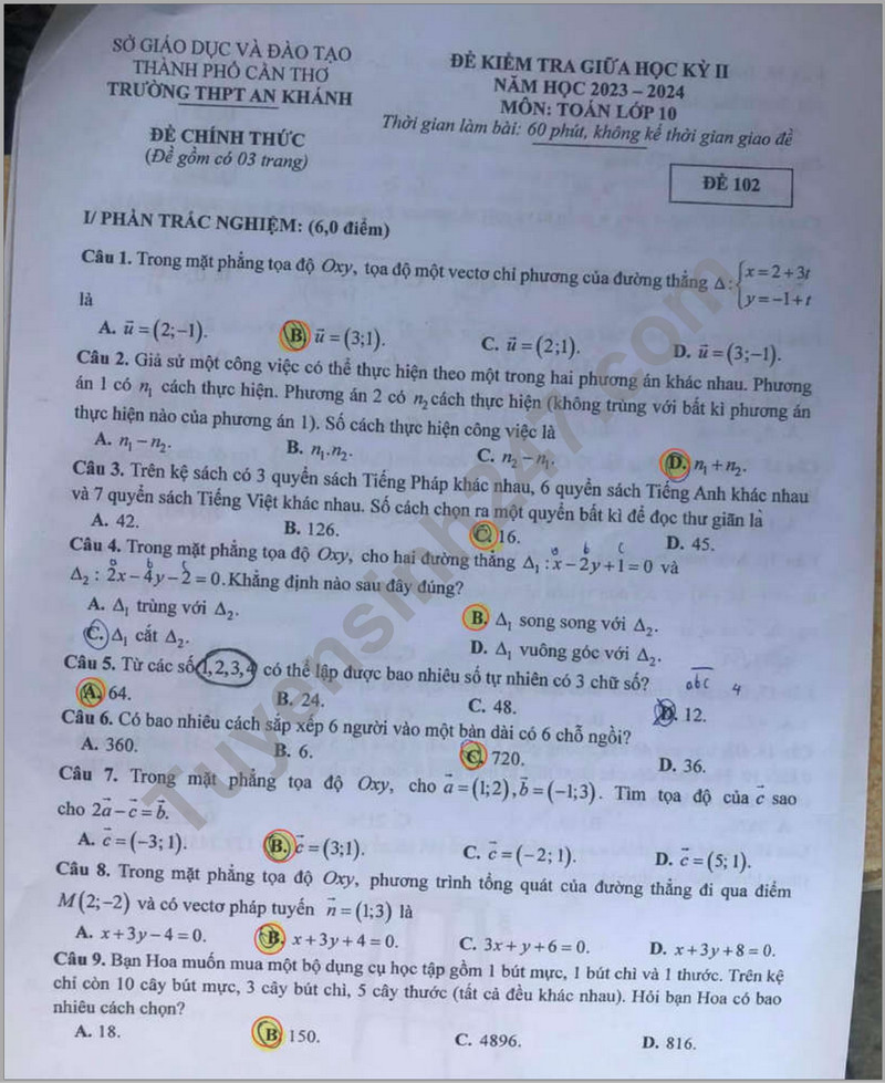 De thi giua ki 2 mon Toan lop 10 - THPT An Khanh 2024