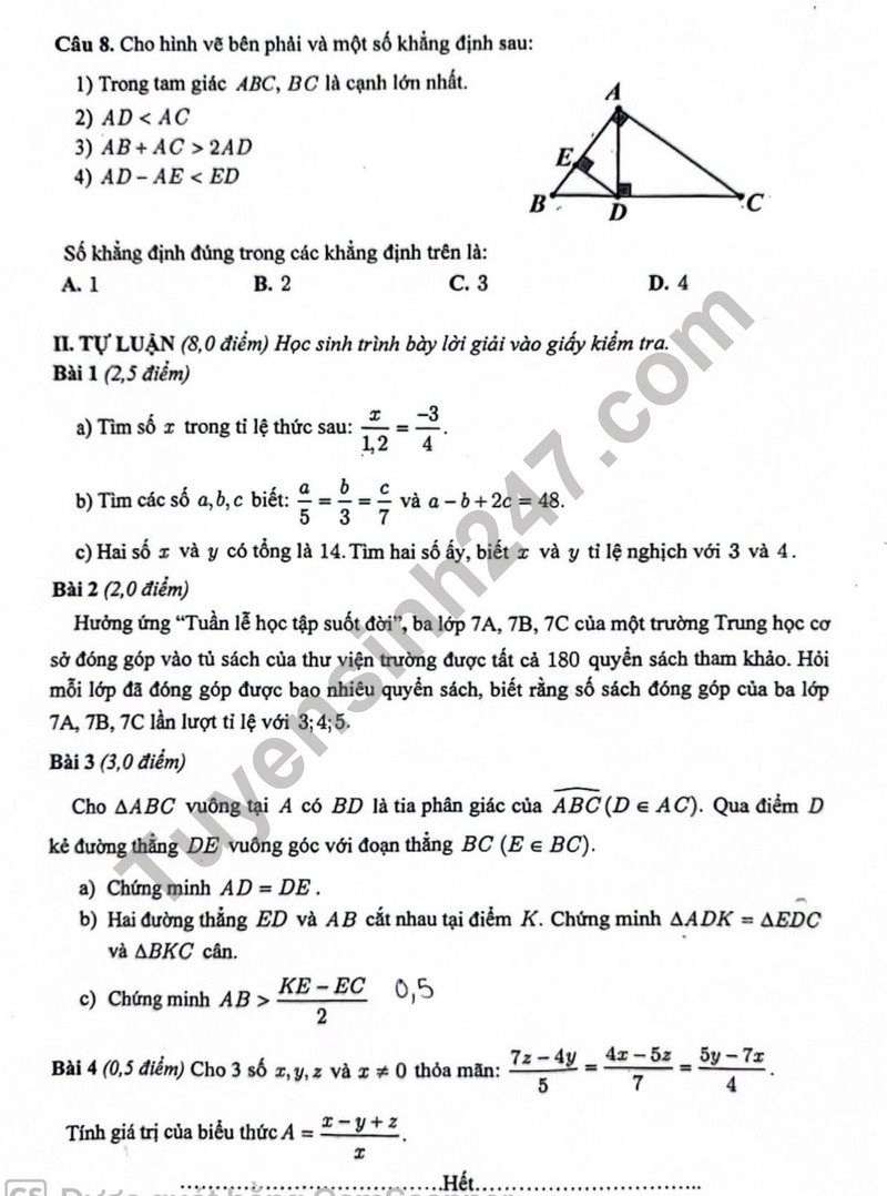De thi giua ki 2 mon Toan lop 7 - THCS Giang Vo 2024