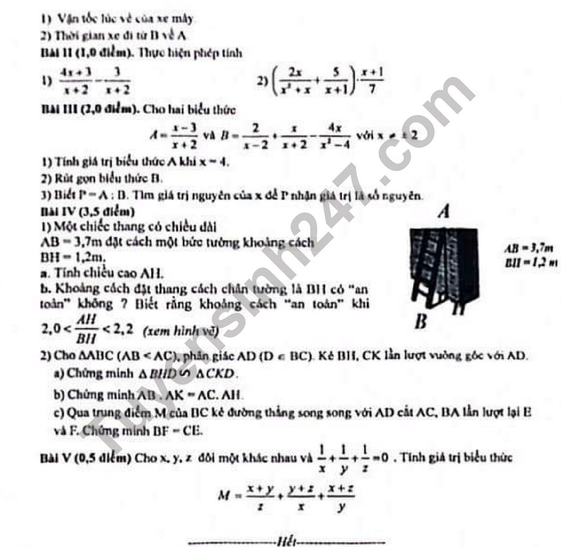 De thi giua ki 2 mon Toan lop 8 - THCS Ly Thuong Kiet 2024