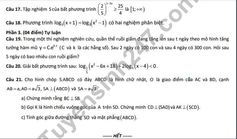 De thi giua ki 2 lop 11 mon Toan 2024 - Trung hoc Thuc hanh DHSP Ho Chi Minh (Co dap an)