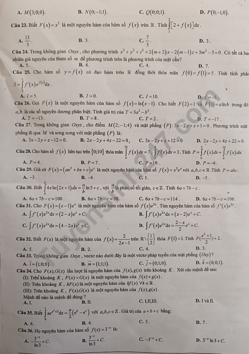 De giua ki 2 lop 12 mon Toan - THPT Ha Huy Tap 2024