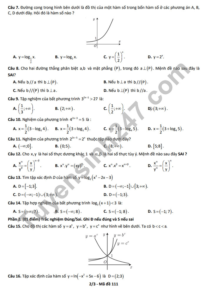 De thi giua ki 2 mon Toan lop 11 - Trung hoc Thuc Hanh - DHSP 2024 (Co dap an)