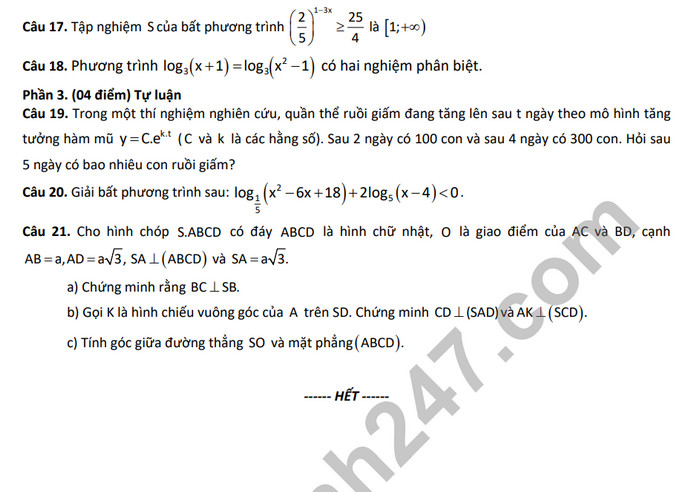 De thi giua ki 2 mon Toan lop 11 - Trung hoc Thuc Hanh - DHSP 2024 (Co dap an)