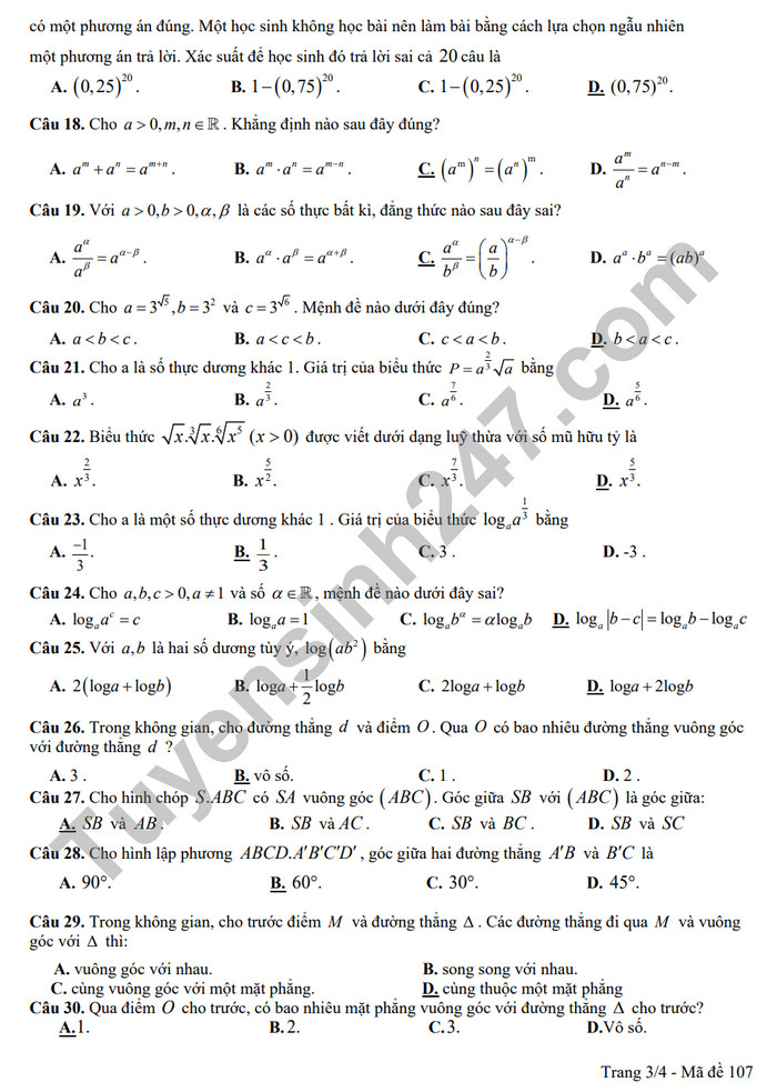 De giua ki 2 mon Toan lop 11 nam 2024 - THPT Trung Vuong (Co dap an)