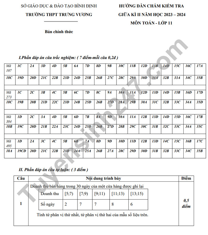 De giua ki 2 mon Toan lop 11 nam 2024 - THPT Trung Vuong (Co dap an)