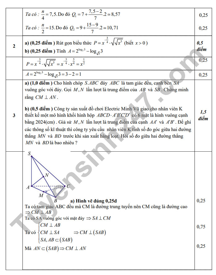 De giua ki 2 mon Toan lop 11 nam 2024 - THPT Trung Vuong (Co dap an)