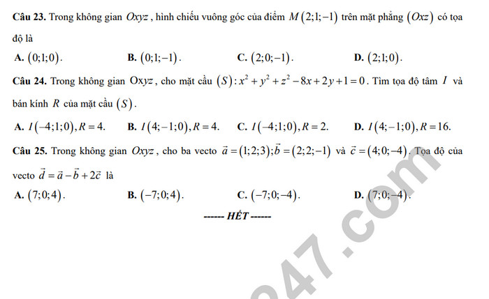 De thi giua ki 2 mon Toan lop 12 - Trung hoc Thuc Hanh -  DHSP 2024 (Co dap an)