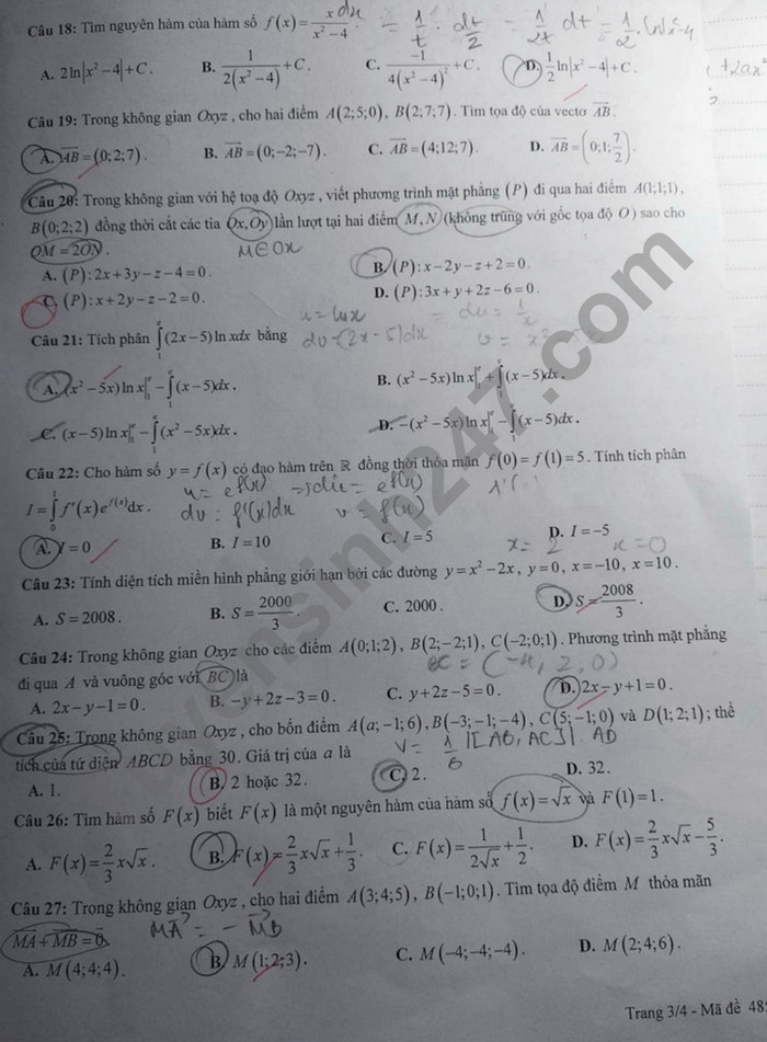 De thi giua ki 2 mon Toan lop 12 nam 2024 - THPT Trung Vuong