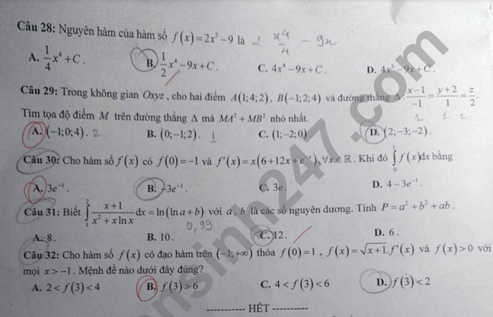 De thi giua ki 2 mon Toan lop 12 nam 2024 - THPT Trung Vuong