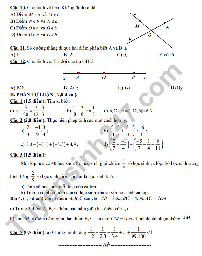 De giua ki 2 mon Toan lop 6 nam 2024 - THCS Thi Tran (Co dap an)