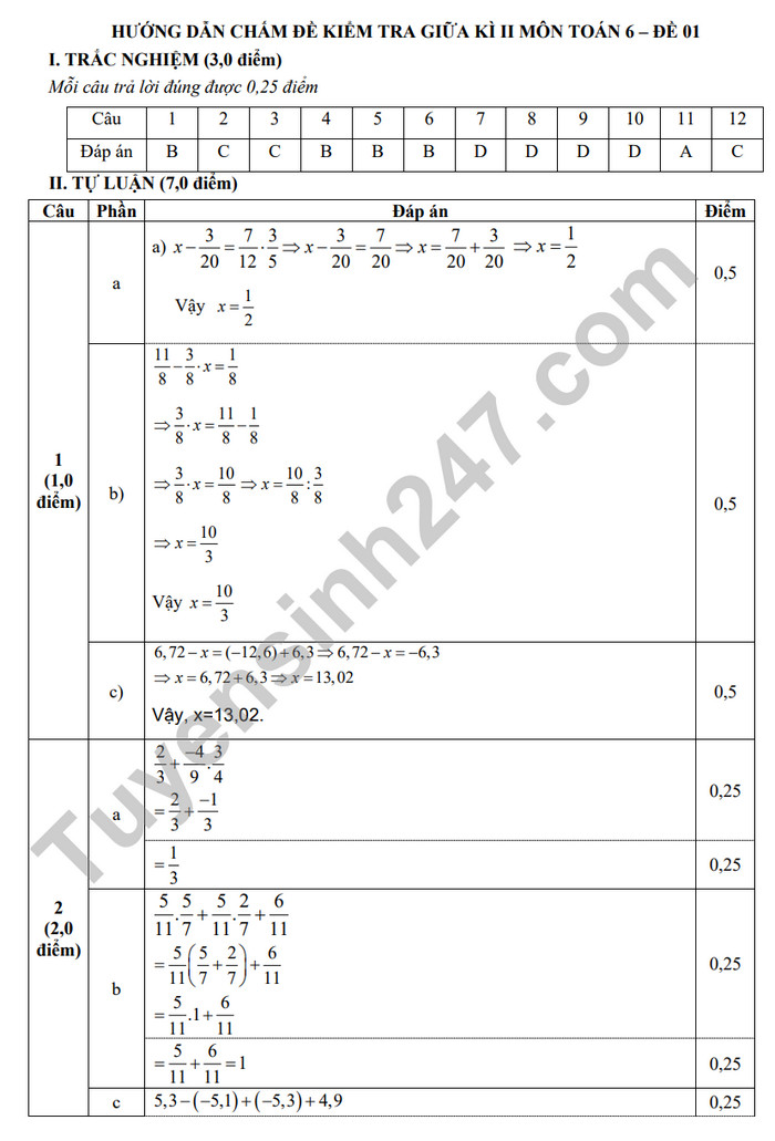 De giua ki 2 mon Toan lop 6 nam 2024 - THCS Thi Tran (Co dap an)