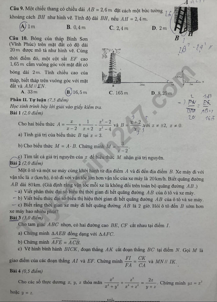 De thi giua ki 2 lop 8 mon Toan 2024 - THCS Giang Vo